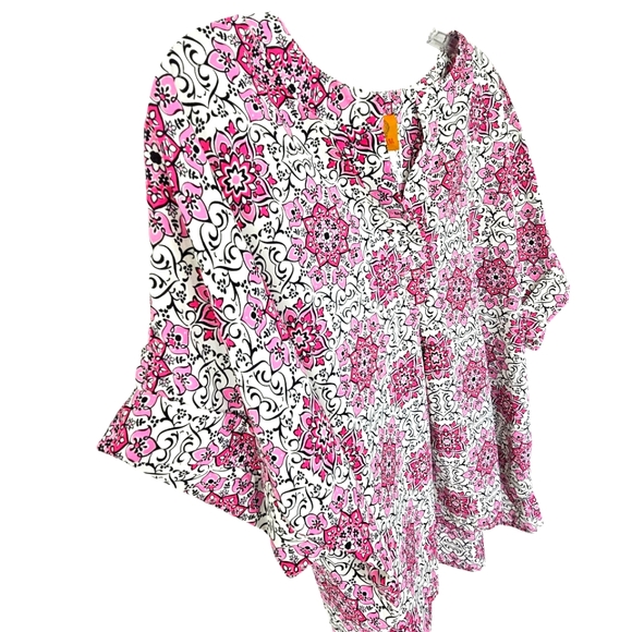 Ruby Red Oh  Happy Day Azalmul Pink/White/Black Tile Mix Shortsleeve Top - Picture 8 of 14